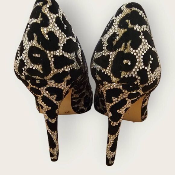 Gianni Bini Leopard Print Black w/Rhinestones Stiletto SZ 9 - Picture 4 of 6